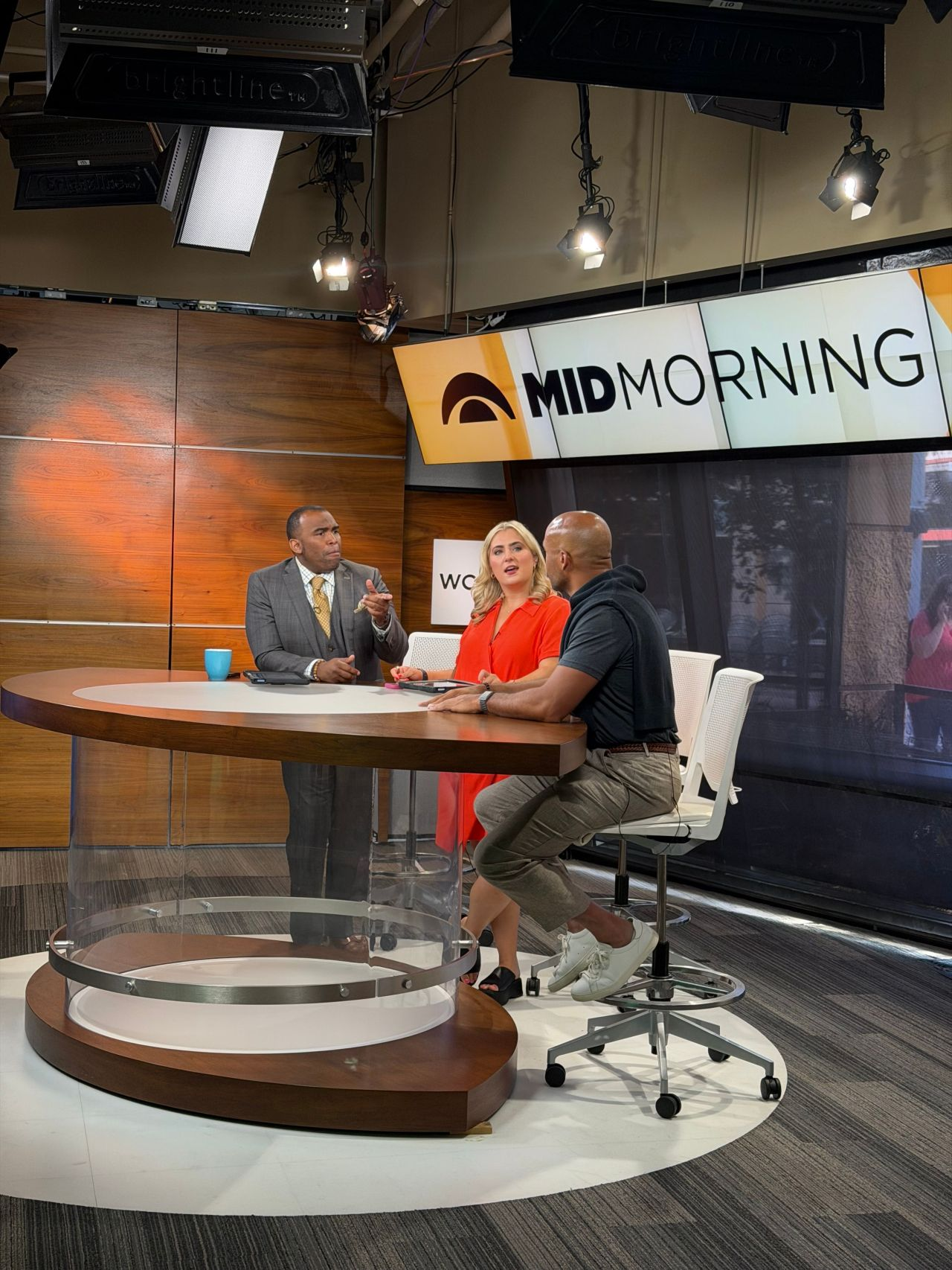 Jarrett Reed on the WCCO Mid-Morning set with the show's anchors.