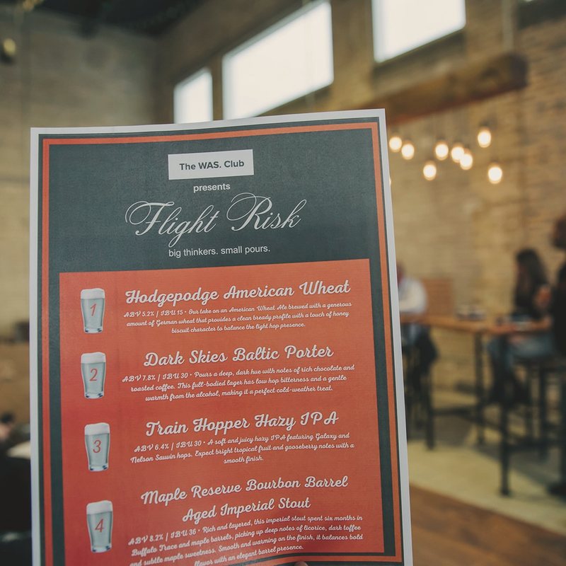 A printed menu for a community evening called Flight Risk.